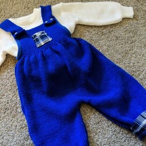 Vtg Infant Baby Boy 2PC Blue Sweater Set/Outfit
